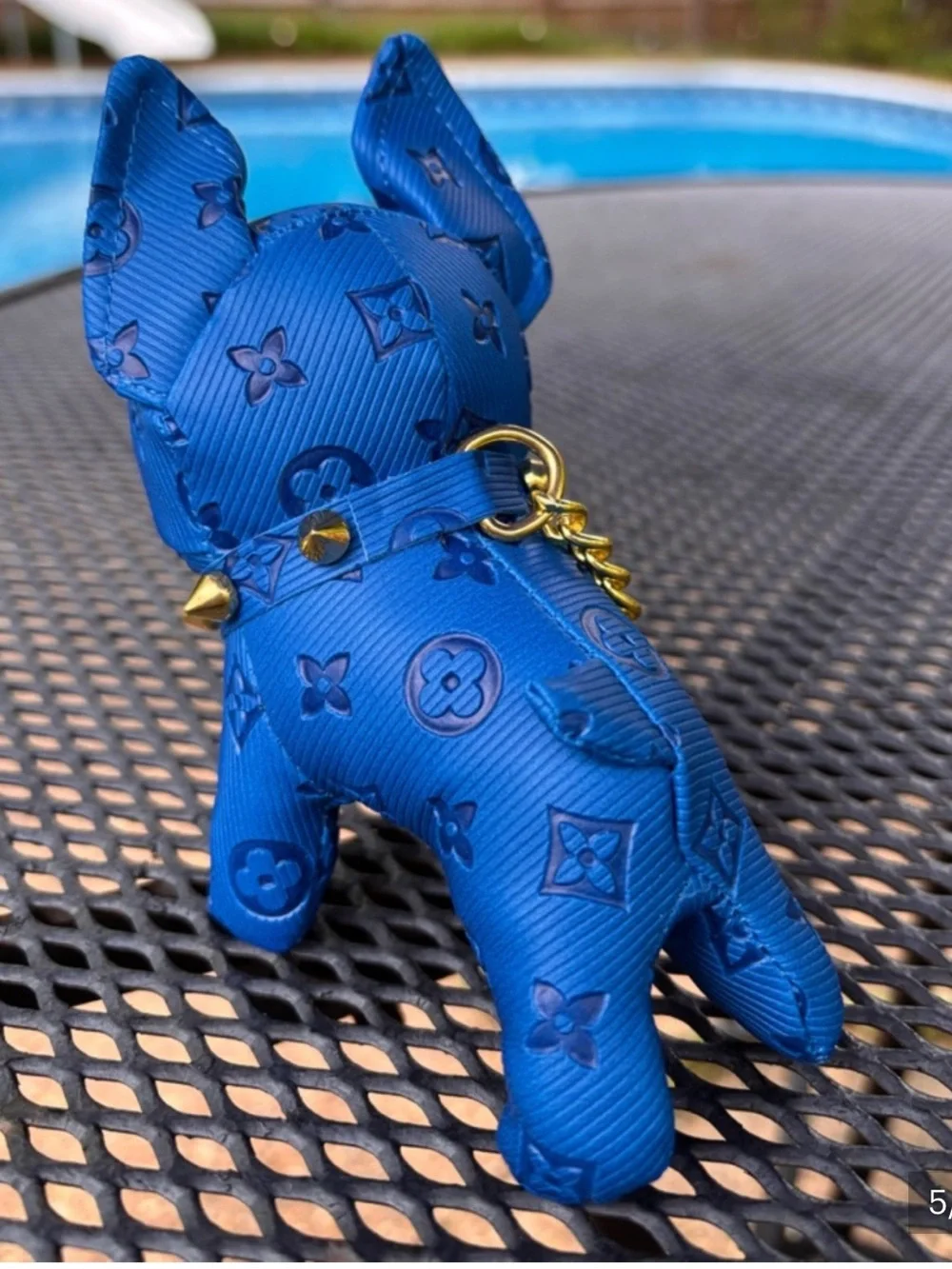 Bag Charm/Key Fob bright Blue  Frenchie Dog with spiked collar! 💙💙
